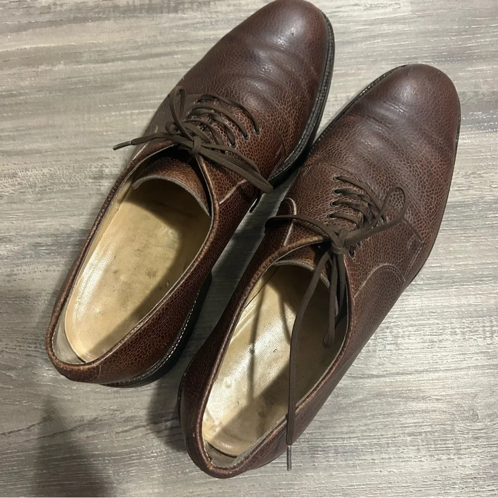 Salvatore Ferragamo Brown Pebbled Leather Derby Dress Shoes